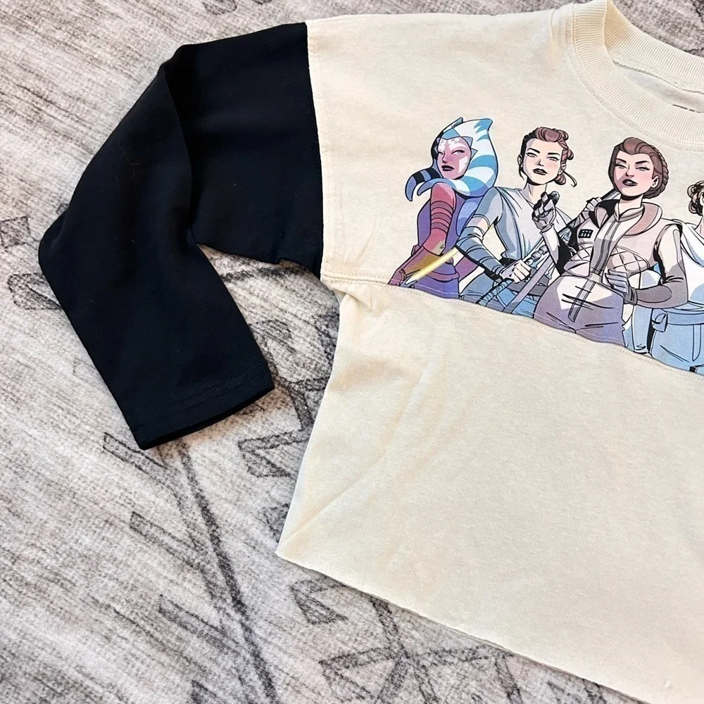 Disney Star Wars Spirit Jersey Cropped Girls Small 5/6 Leia Rey Ahsoka NWT